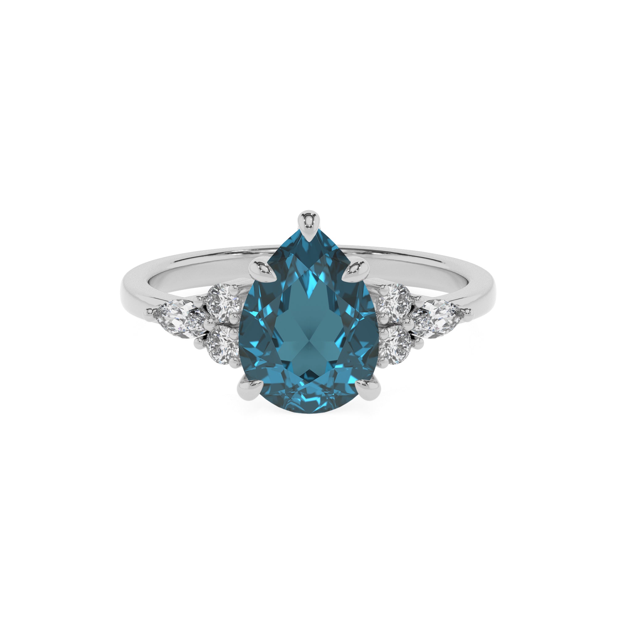 natural london blue topaz pear solitaire engagement ring