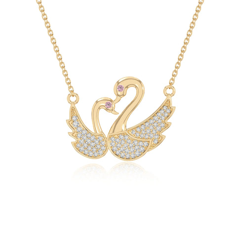 natural pink-tourmaline mother child swan necklaces in yellow gold vermeil 