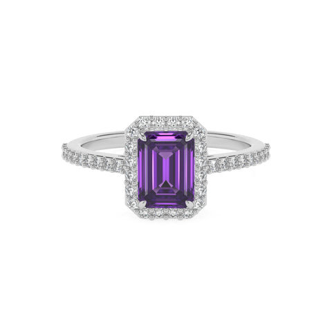 lab grown amethyst emerald half eterity halo solitaire engagement ring