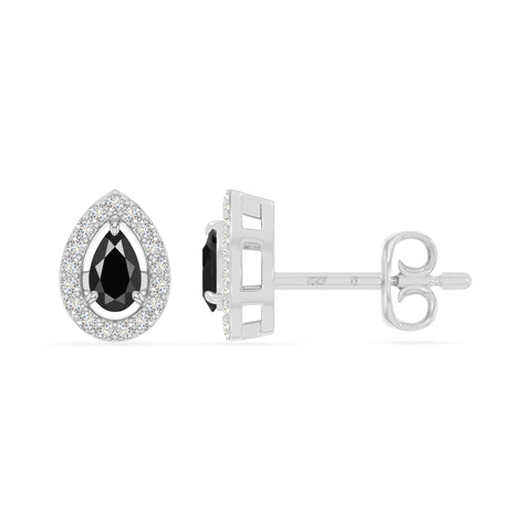 natural black-onyx halo stud earrings in sterling silver 