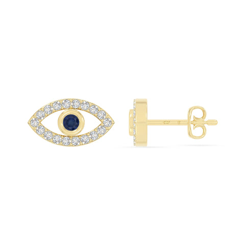 natural blue-sapphire evil eye stud earrings in yellow gold vermeil 