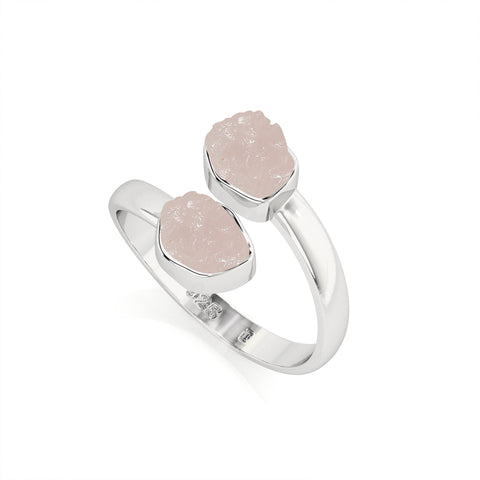 rose-quartz rough shape stackable bezel-set ring