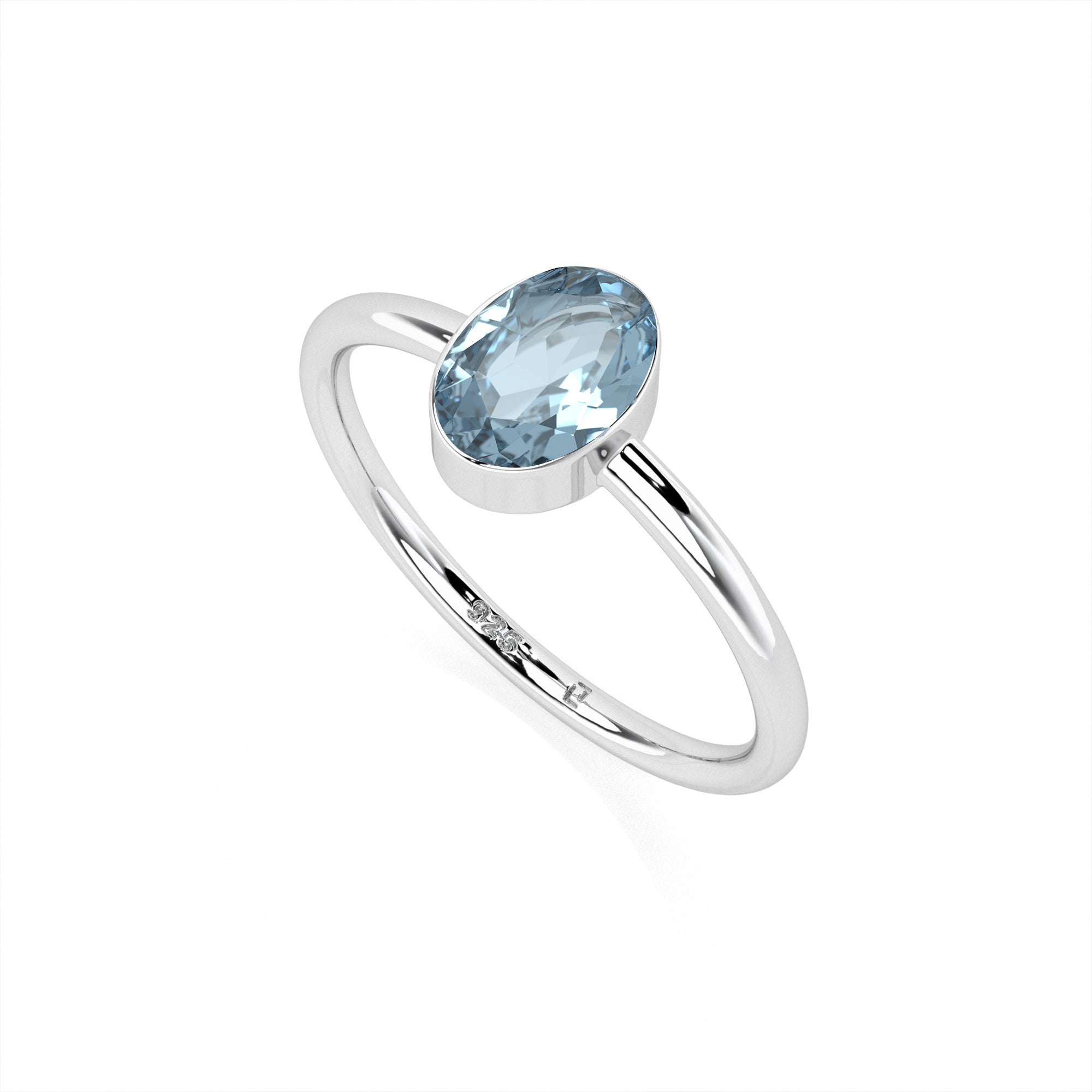 sky blue topaz oval cut stackable bezel-set ring