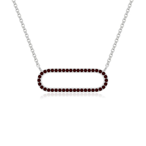natural garnet oval paperclip necklaces in sterling silver 