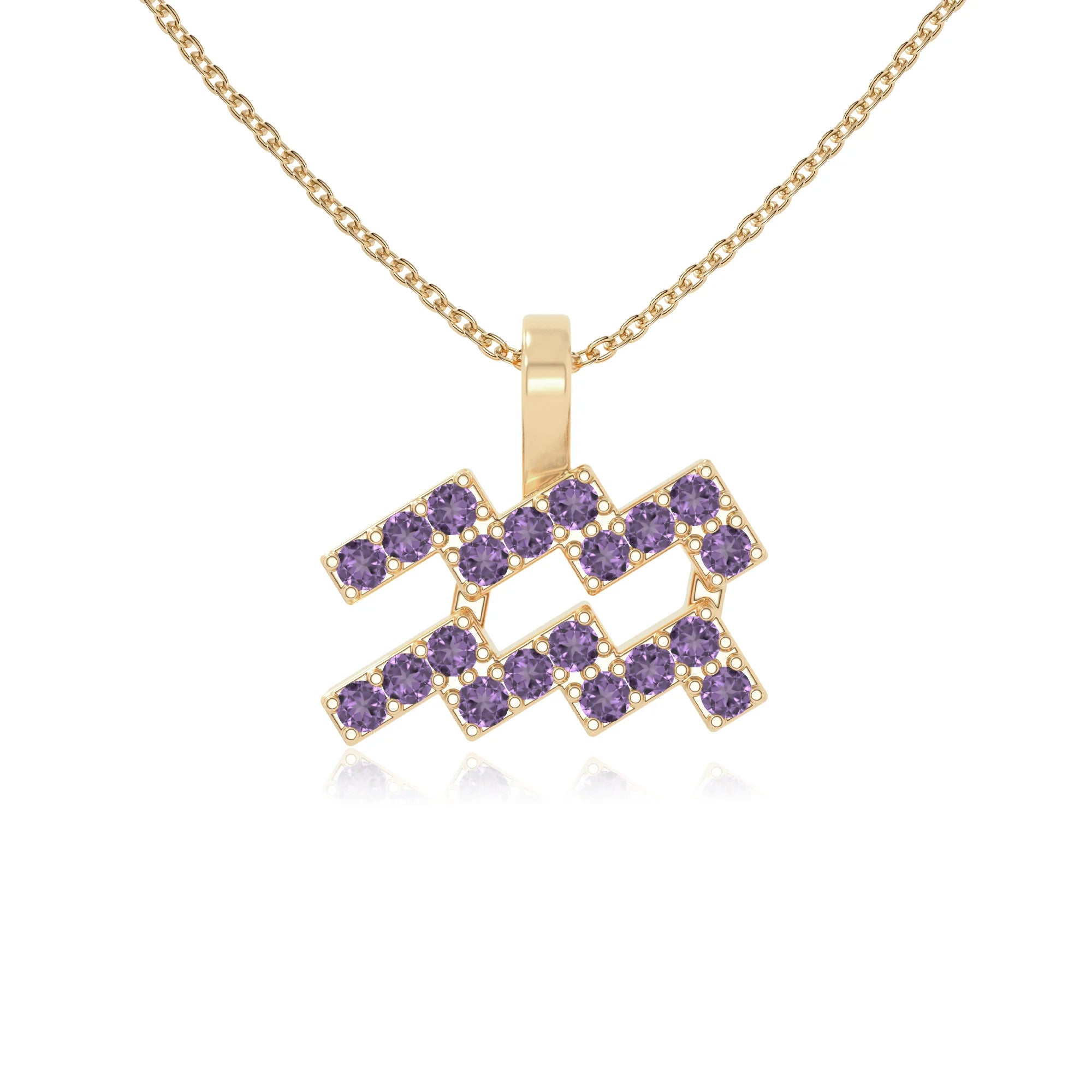 natural amethyst aquarius zodiac sign necklaces in yellow gold vermeil 