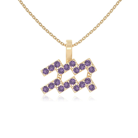 natural amethyst aquarius zodiac sign necklaces in yellow gold vermeil 