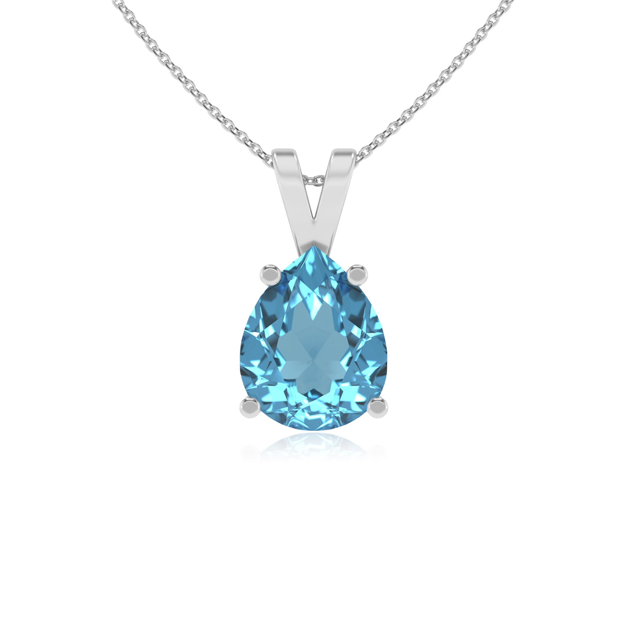 natural swiss blue topaz pear shape solitaire v-bale pendant necklace