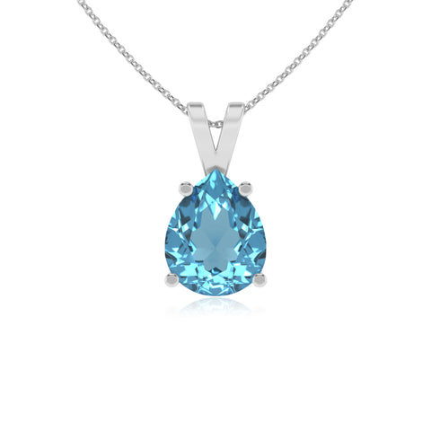 natural swiss blue topaz pear shape solitaire v-bale pendant necklace