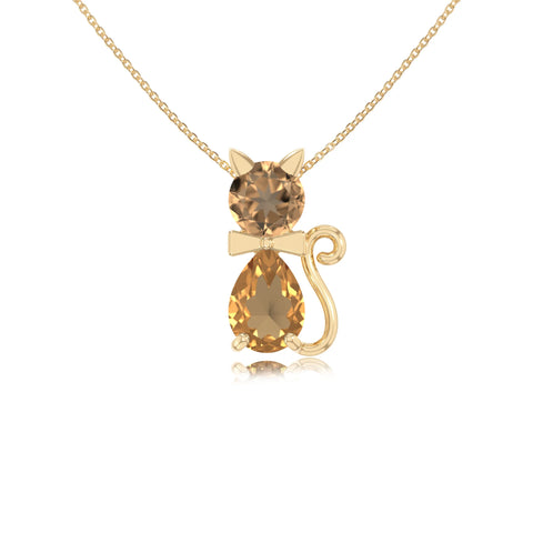 natural citrine cat necklaces in yellow gold vermeil 