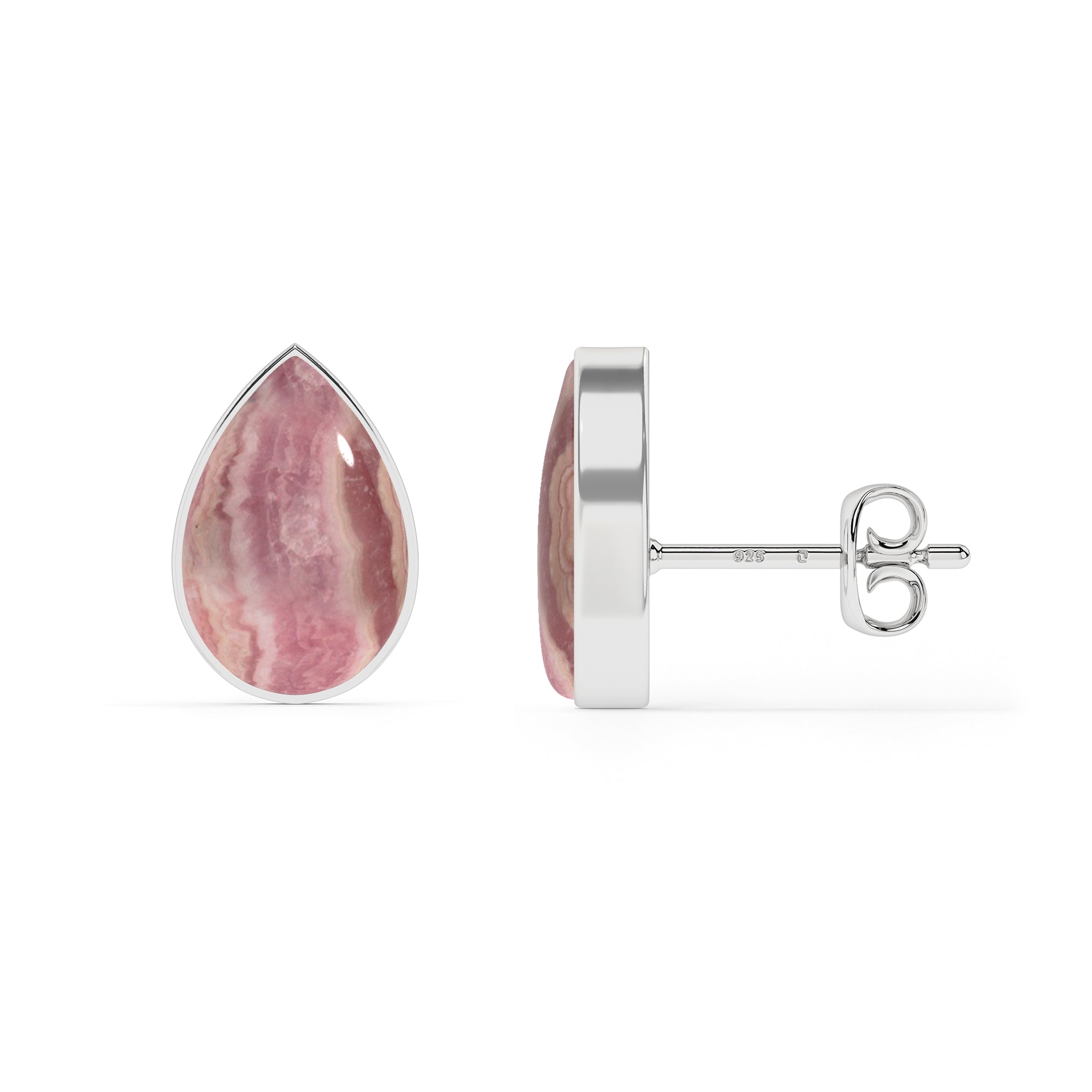 natural rhodochrosite pear shape stud earrings