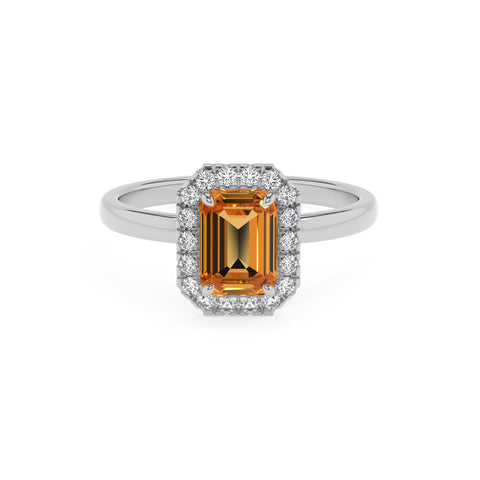 lab-grown citrine emerald halo solitaire engagement ring