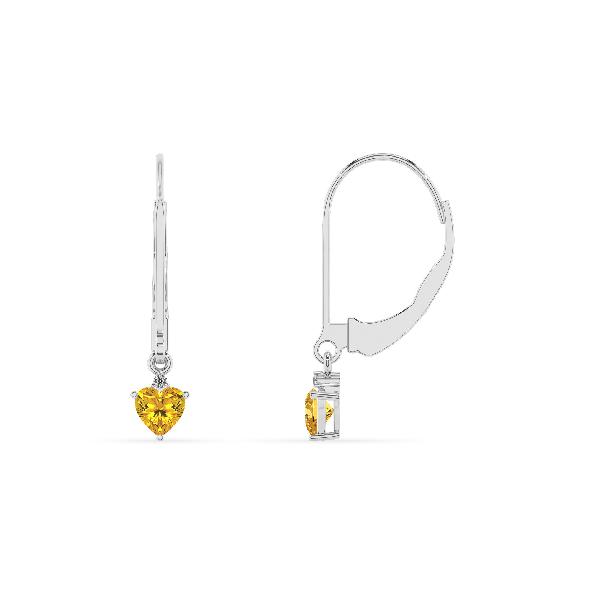 lab grown yellow sapphire heart dangle earrings with moissanite 