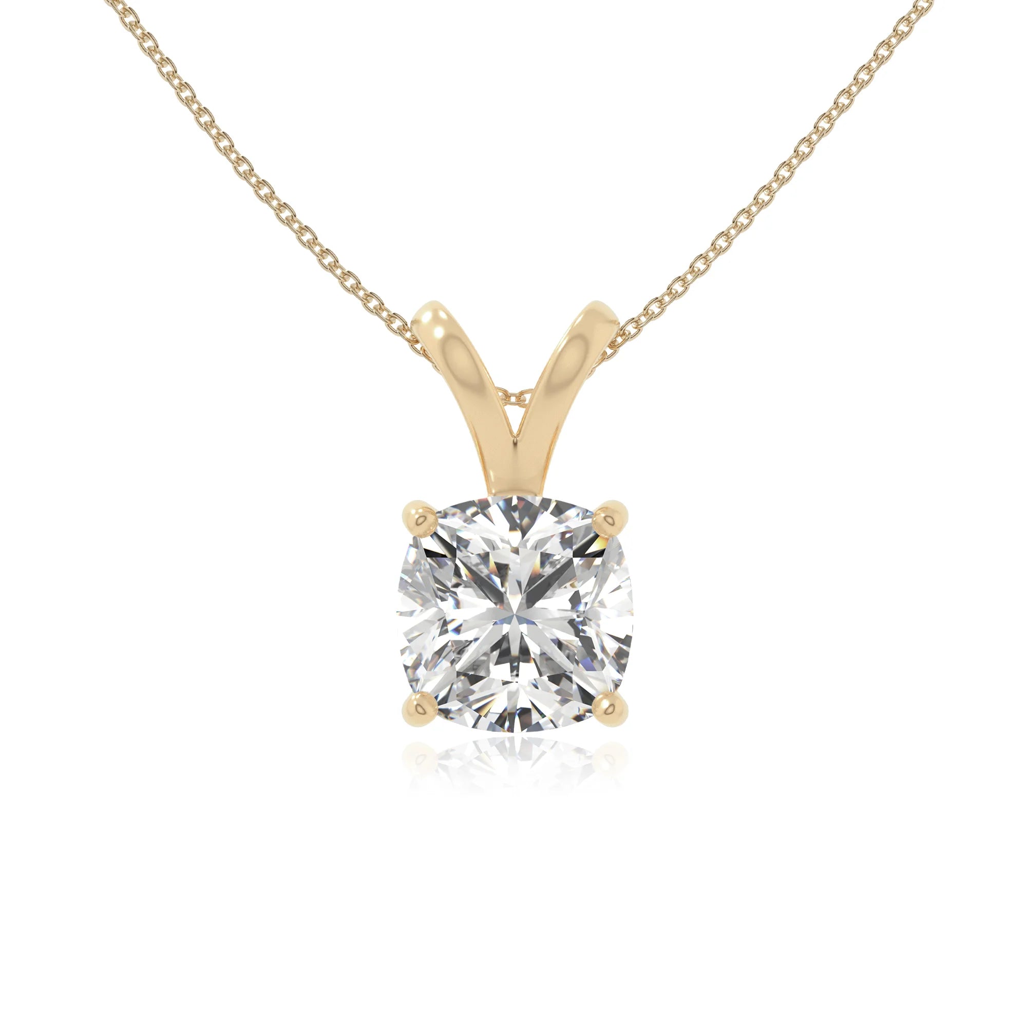 moissanite v-bale solitaire necklaces in yellow gold vermeil 