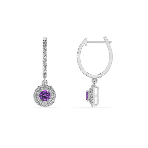 lab grown amethyst round double halo earrings with moissanite 