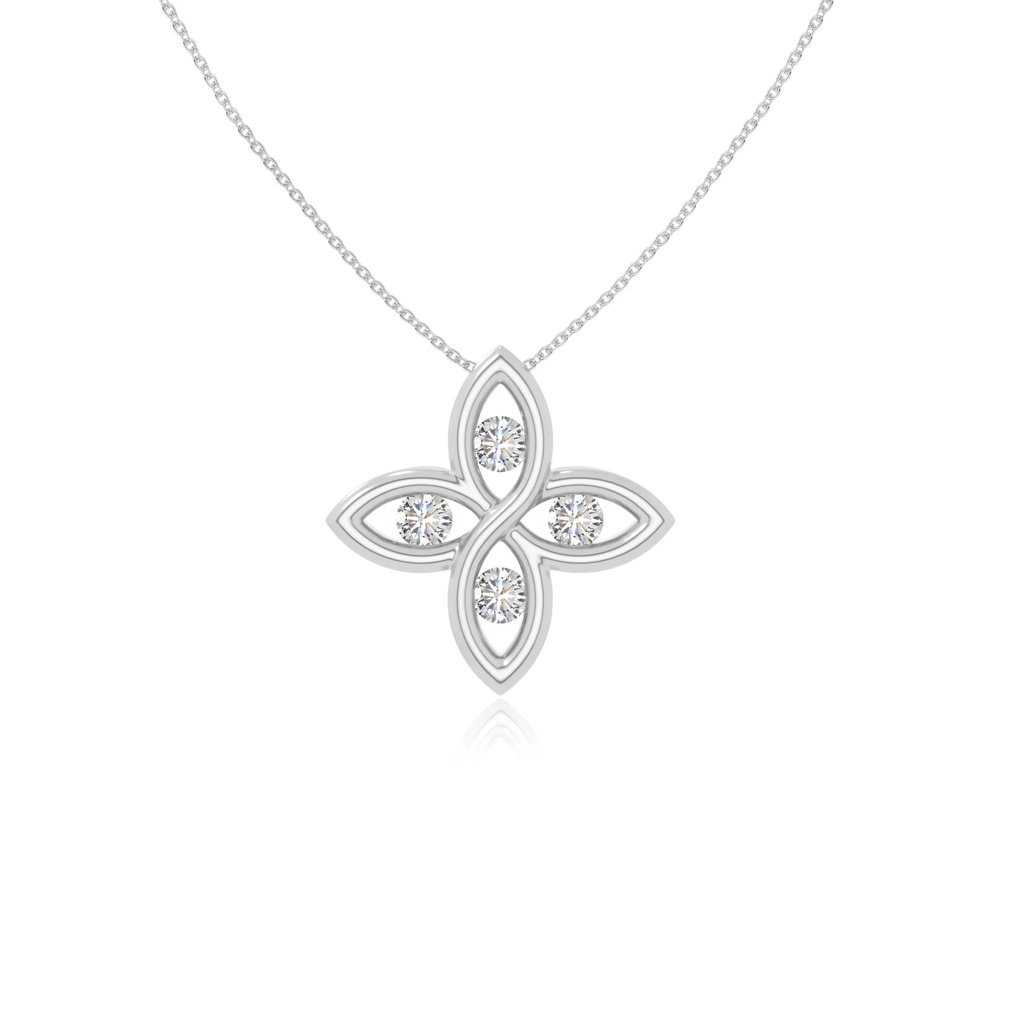 moissanite 4 petal flower necklaces in sterling silver 