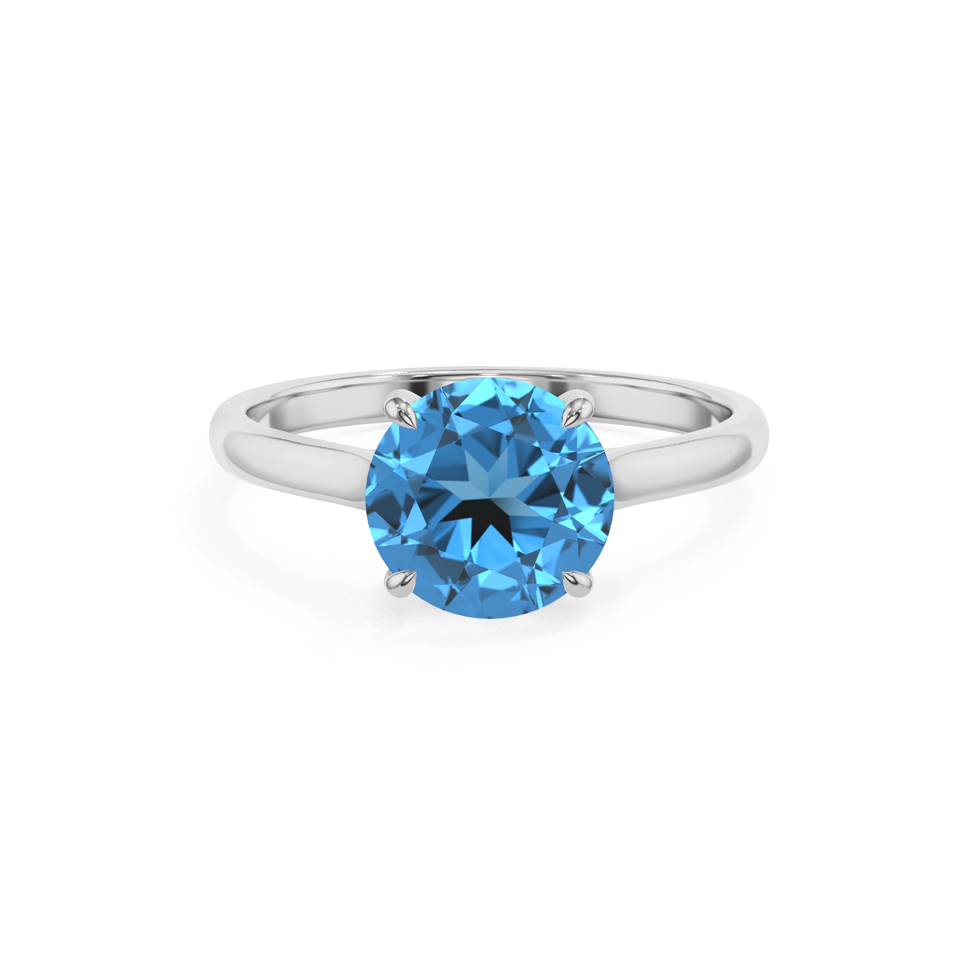 natural swiss blue topaz round solitaire engagement ring