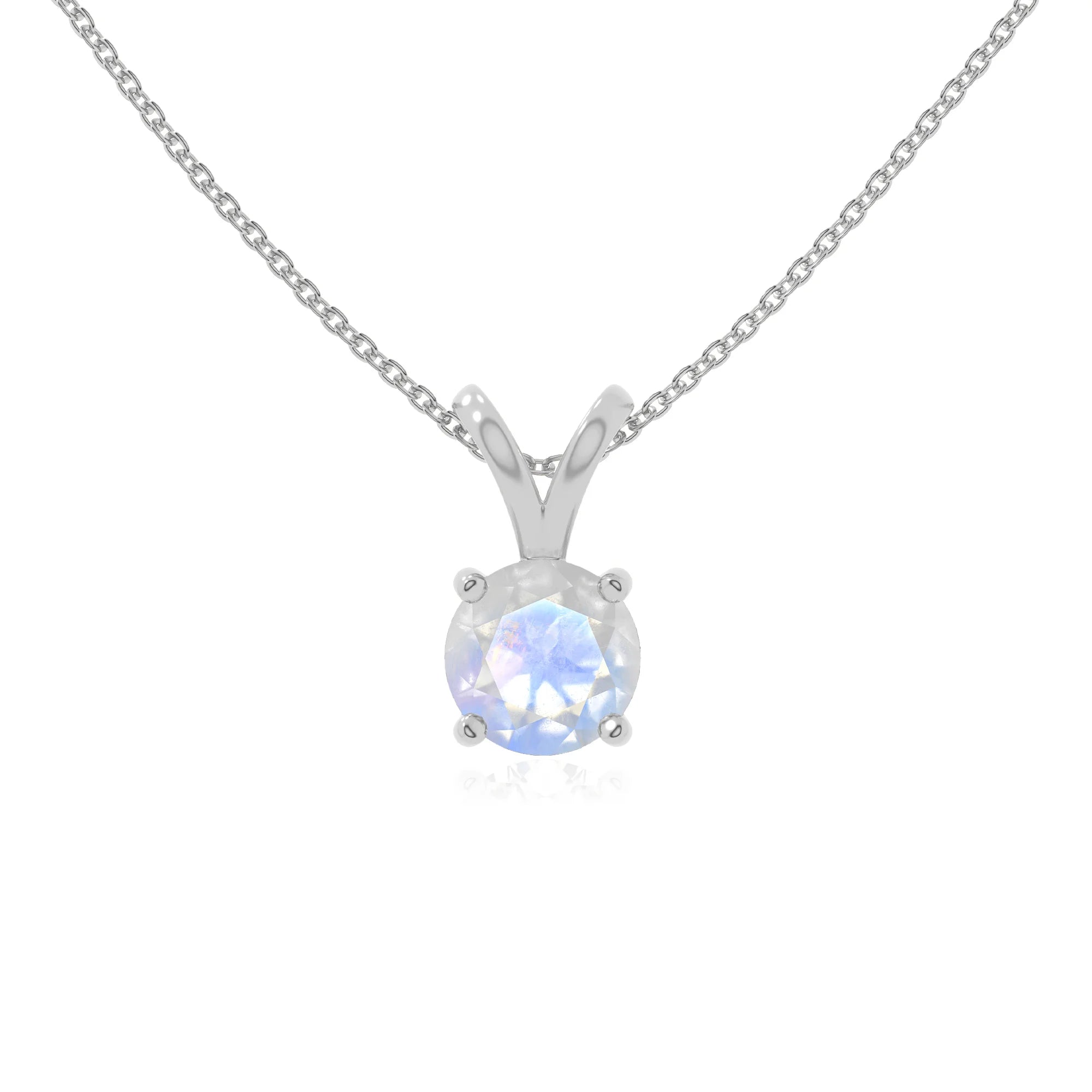 rainbow moonstone v-bale solitaire necklaces in sterling silver 