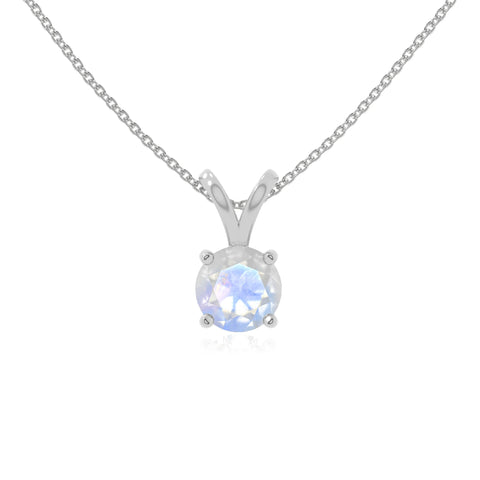 rainbow moonstone v-bale solitaire necklaces in sterling silver 