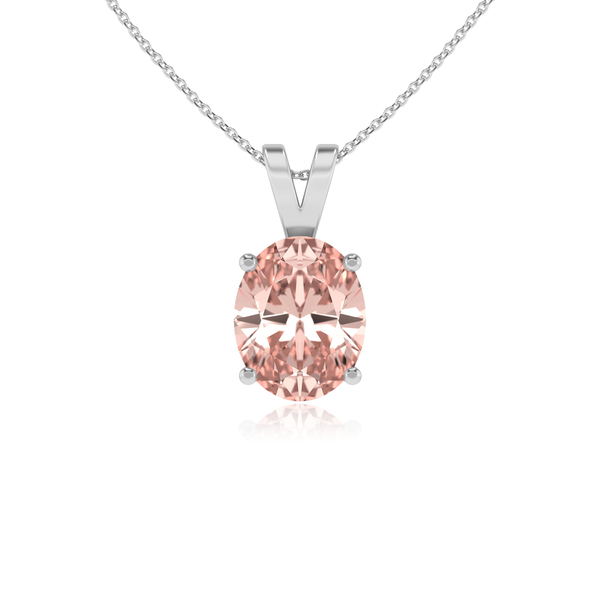 lab grown morganite oval shape solitaire v-bale pendant necklace