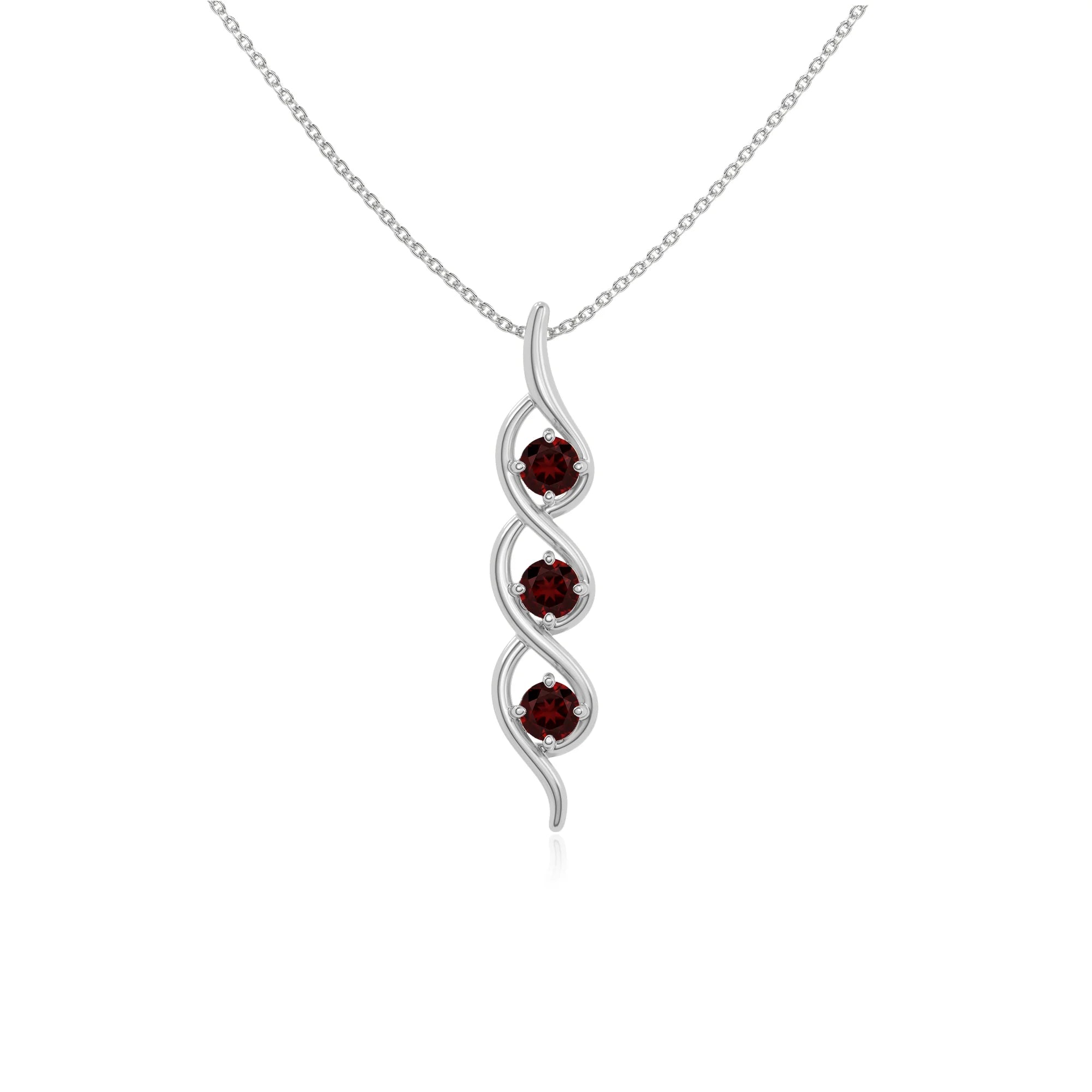 natural garnet 3 stone helix necklaces in sterling silver 
