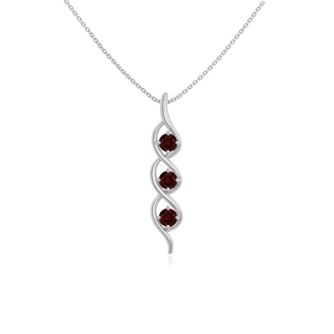 natural garnet 3 stone helix necklaces in sterling silver 