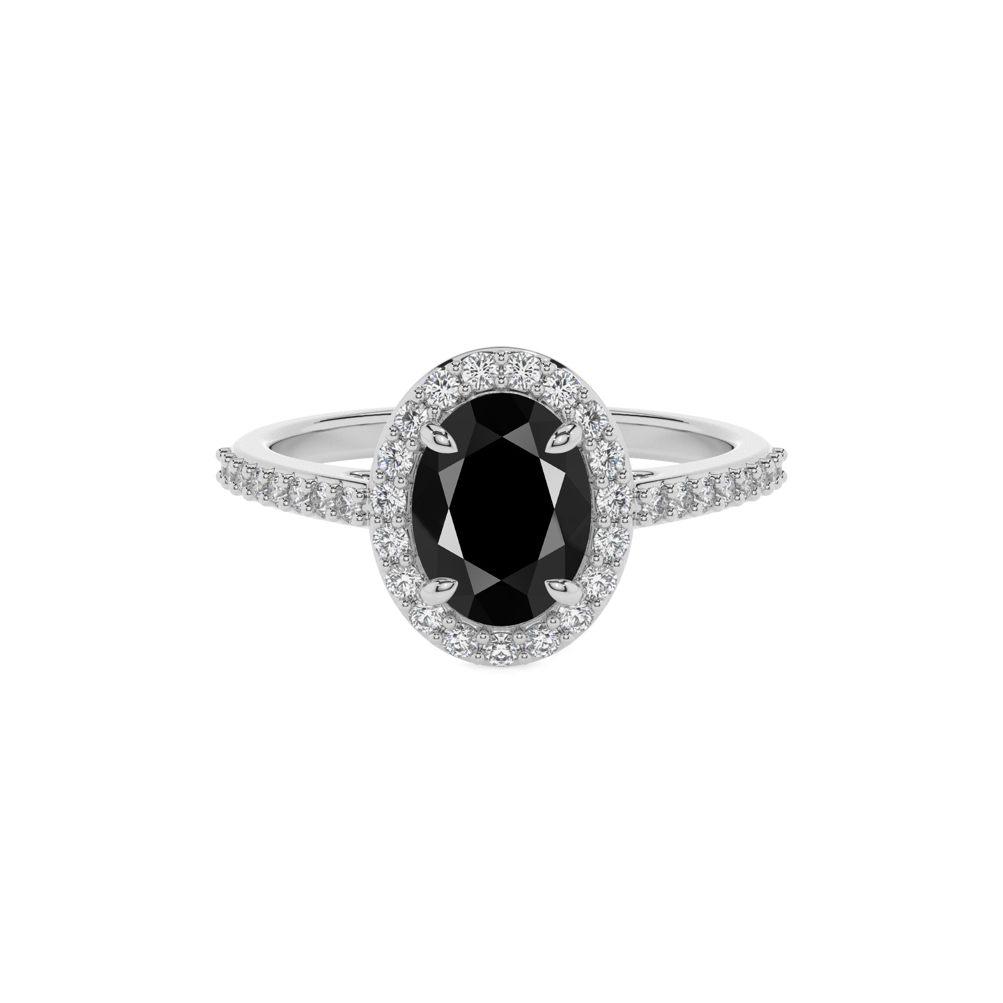 natural black-onyx oval half eterity halo solitaire engagement ring