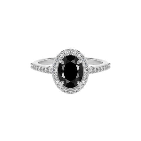 natural black-onyx oval half eterity halo solitaire engagement ring