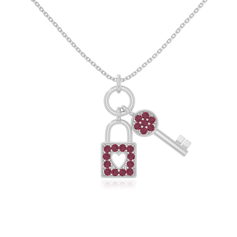 natural ruby lock & key necklaces in sterling silver 