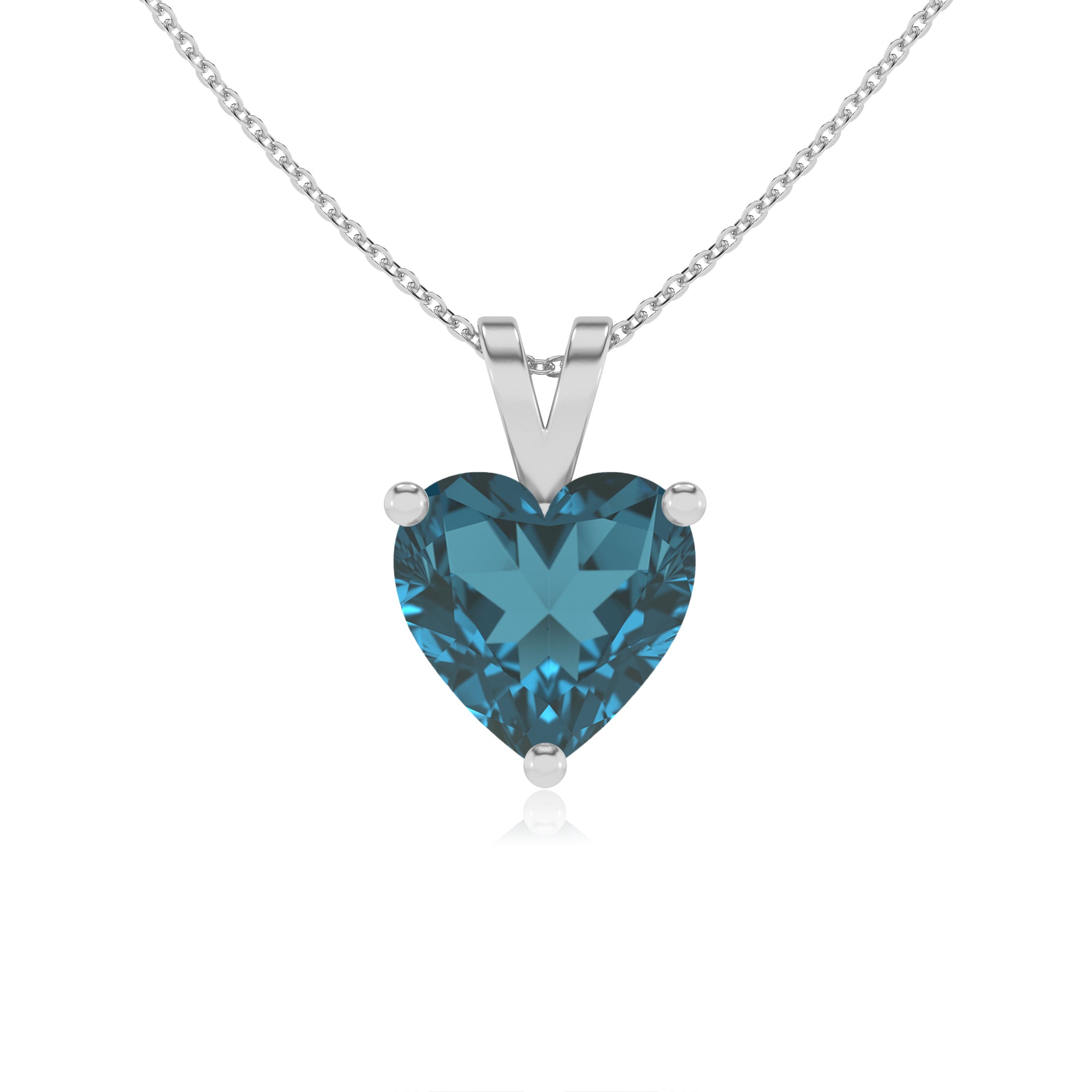 natural london-blue-topaz heart shape solitaire v-bale pendant necklace