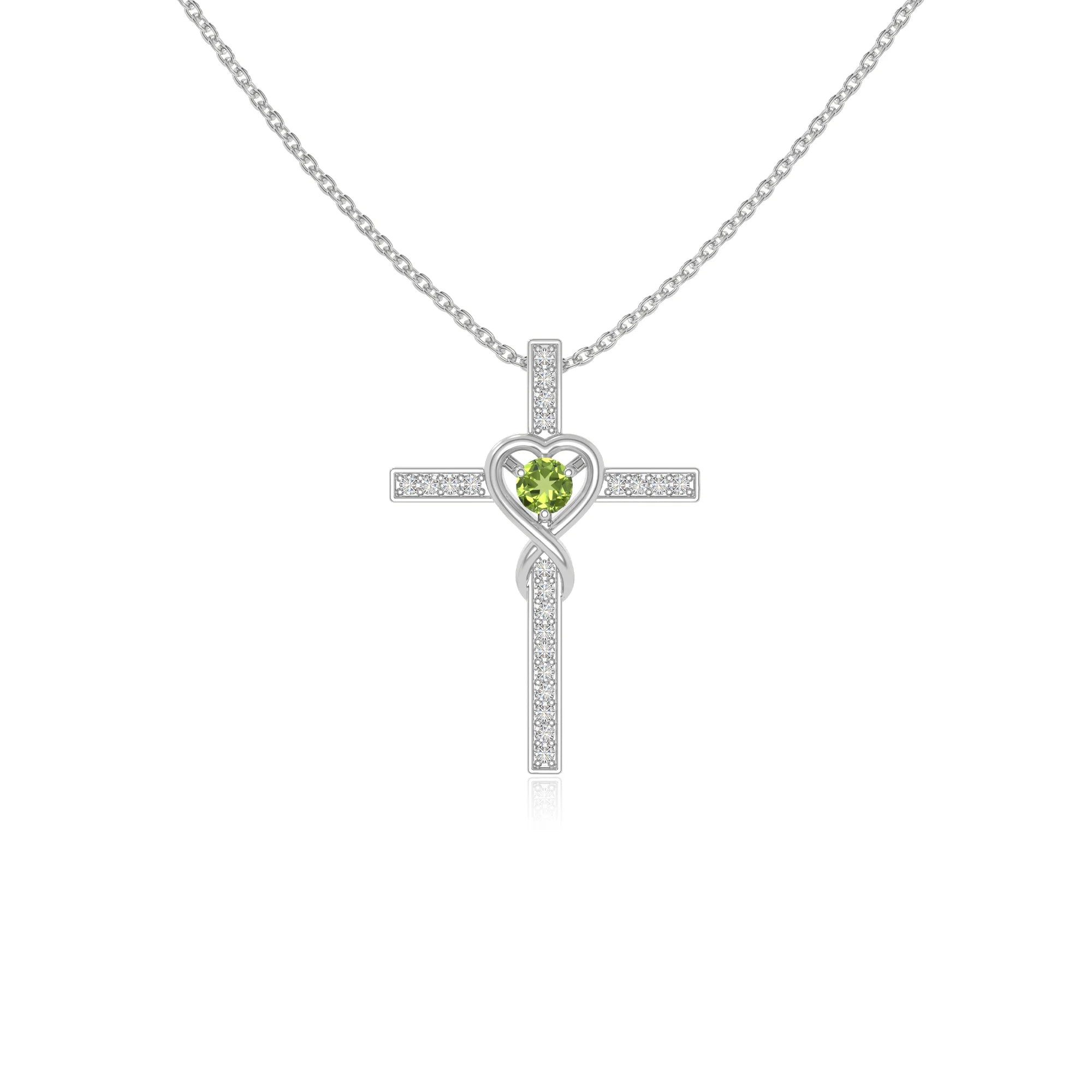 peridot infinity cross necklaces in sterling silver 