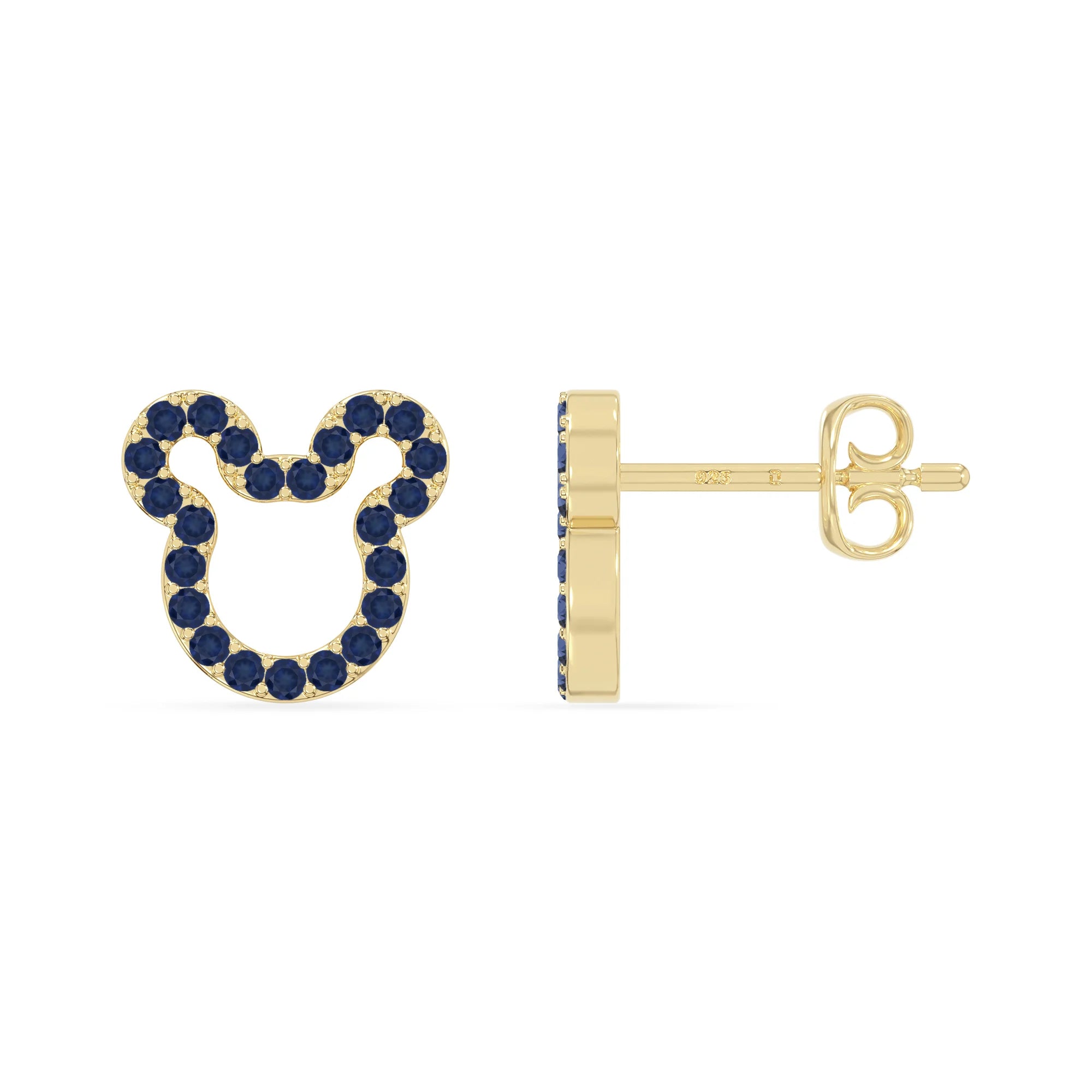 natural blue-sapphire mouse stud earrings in yellow gold vermeil 