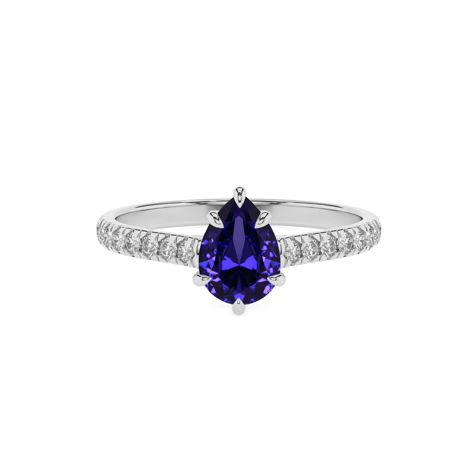 lab-grown tanzanite pear half eterity solitaire engagement ring