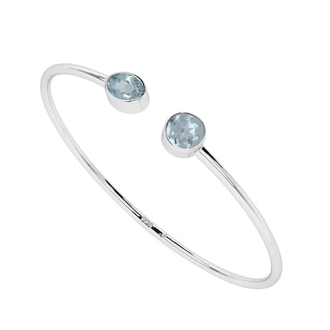 natural aquamarine round-oval shape 2-stone twister bracelet