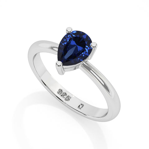 blue sapphire pear cut solitaire prong-set ring