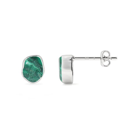 natural malachite rough shape stud earrings