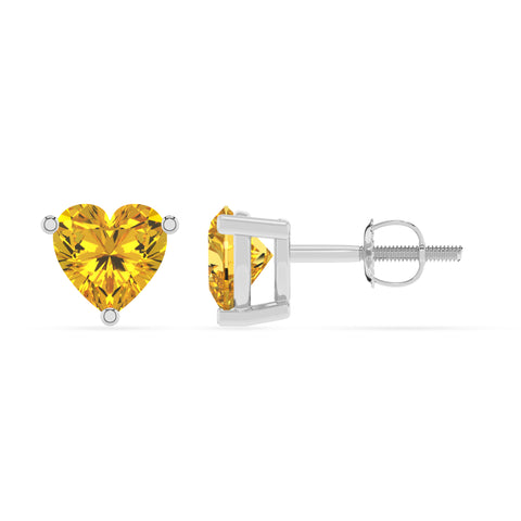 lab grown yellow sapphire heart stud earrings 