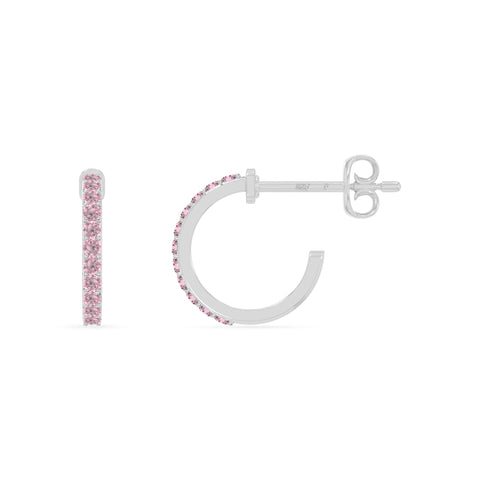 natural pink-tourmaline hoop earrings in sterling silver 