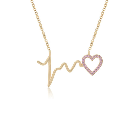 natural pink-tourmaline heartbeat necklaces in yellow gold vermeil 