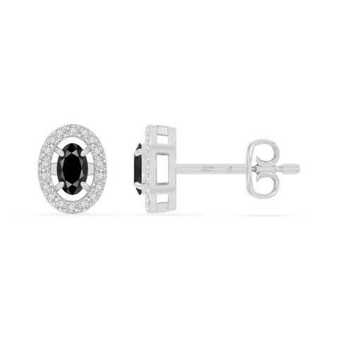 natural black-onyx halo stud earrings in sterling silver 