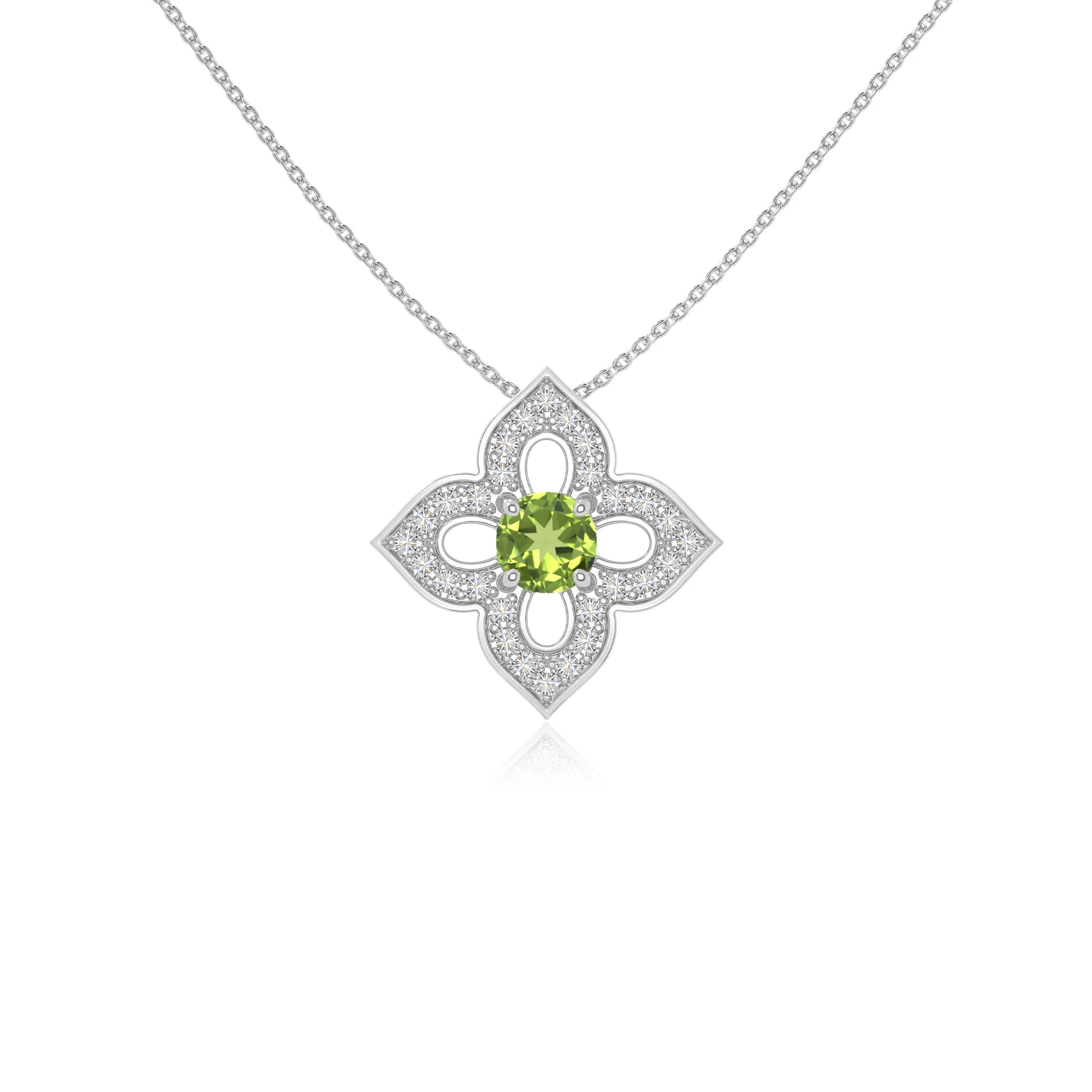 peridot 4 petal flower necklaces in sterling silver 