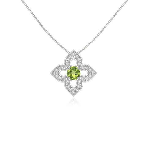 peridot 4 petal flower necklaces in sterling silver 