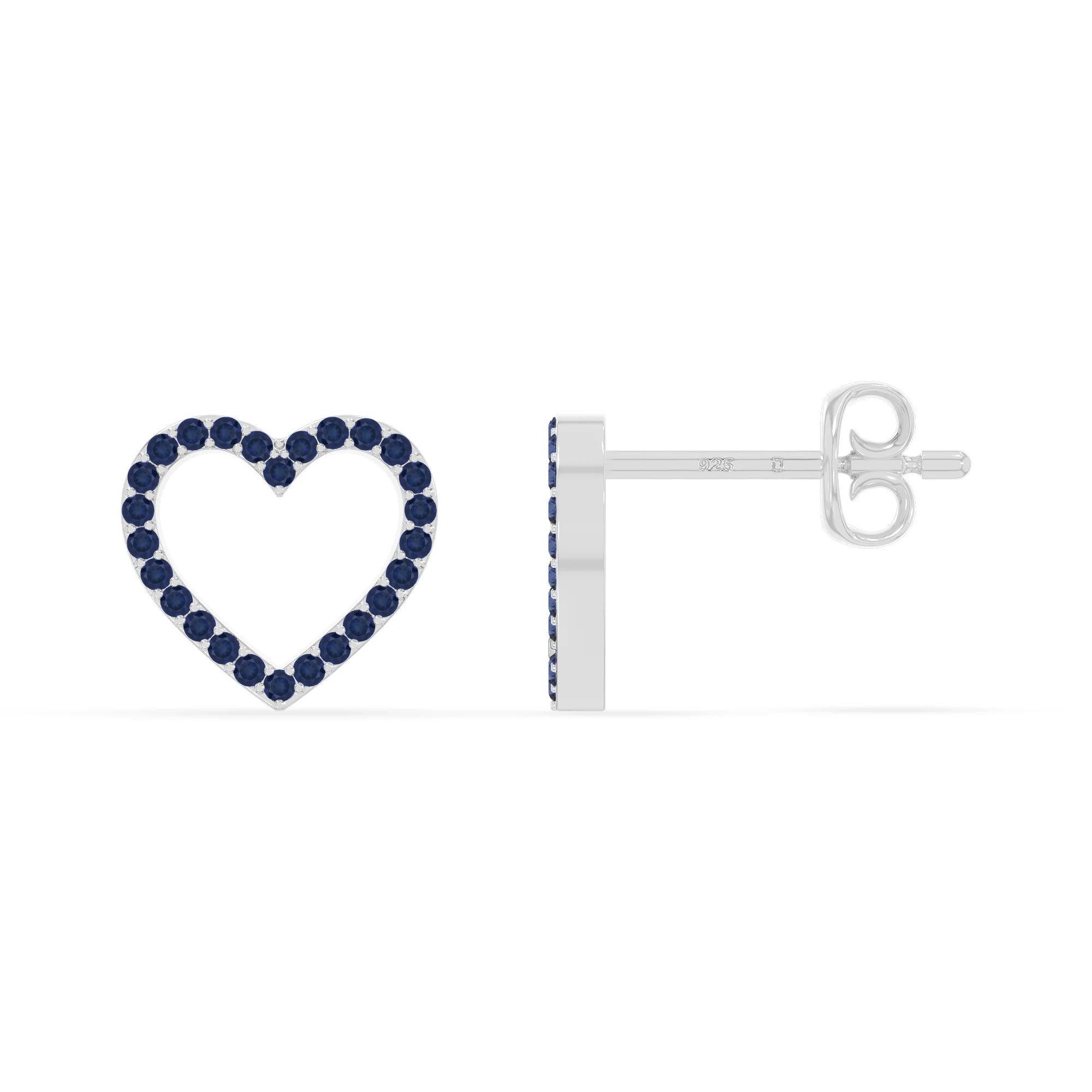 natural blue-sapphire heart stud earrings in sterling silver 
