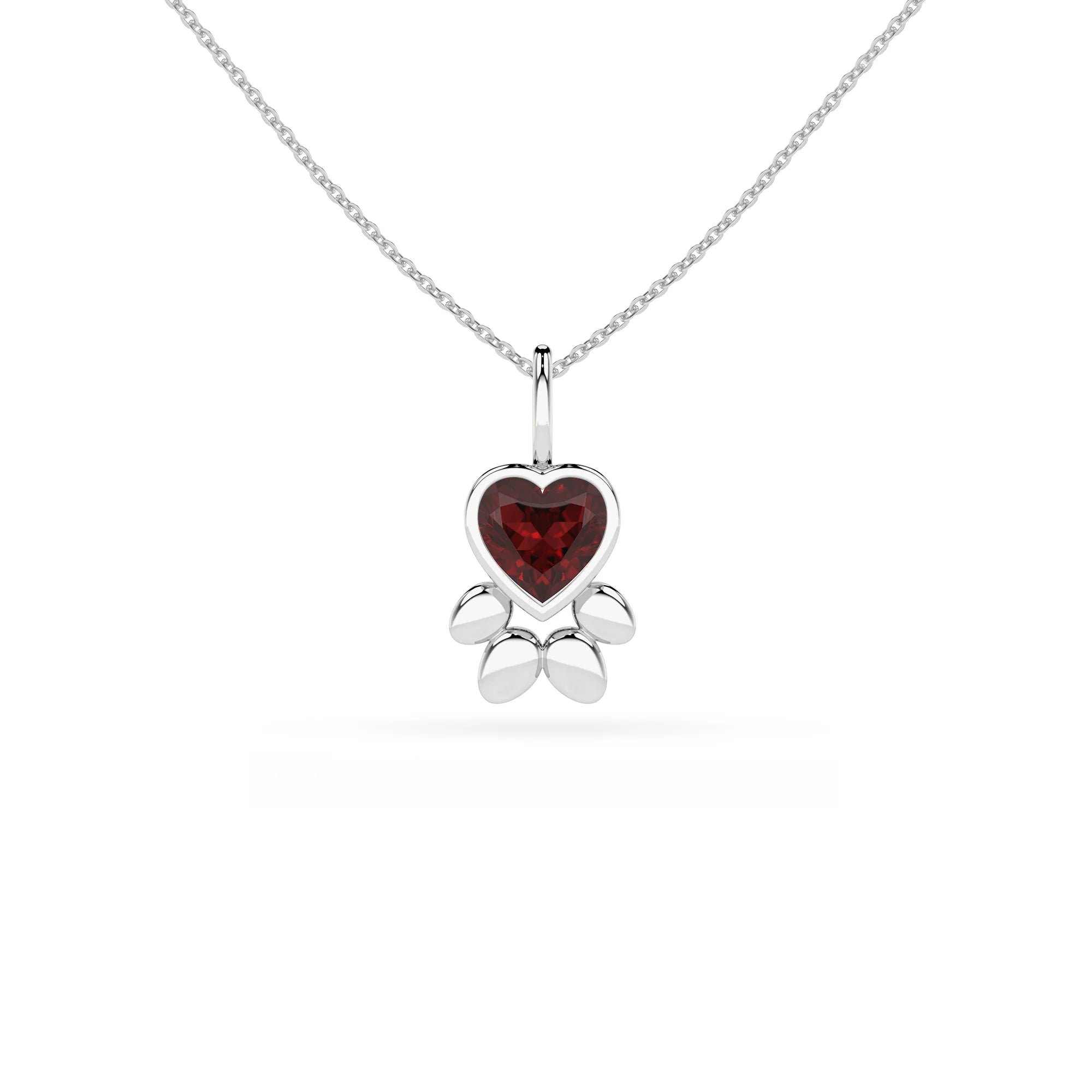 natural red-garnet paw shape pendant necklace