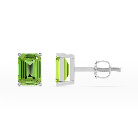 natural peridot emerald cut stud earrings 