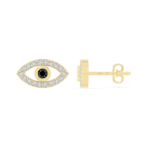 natural black-onyx evil eye stud earrings in yellow gold vermeil 