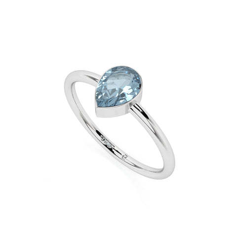 sky blue topaz pear cut stackable bezel-set ring