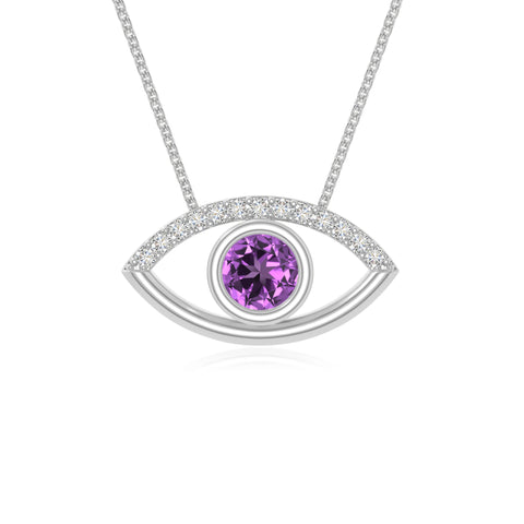 natural amethyst evil eye necklaces in sterling silver 