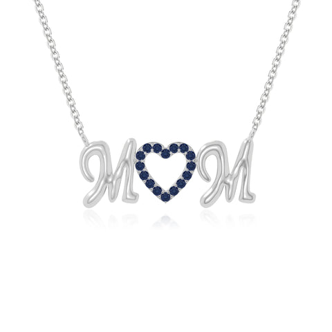 natural blue-sapphire mom heart necklaces in sterling silver 