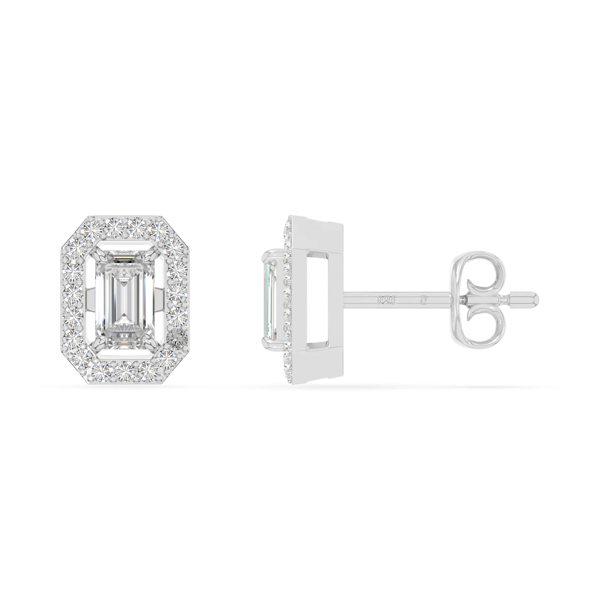 moissanite halo stud earrings in sterling silver 