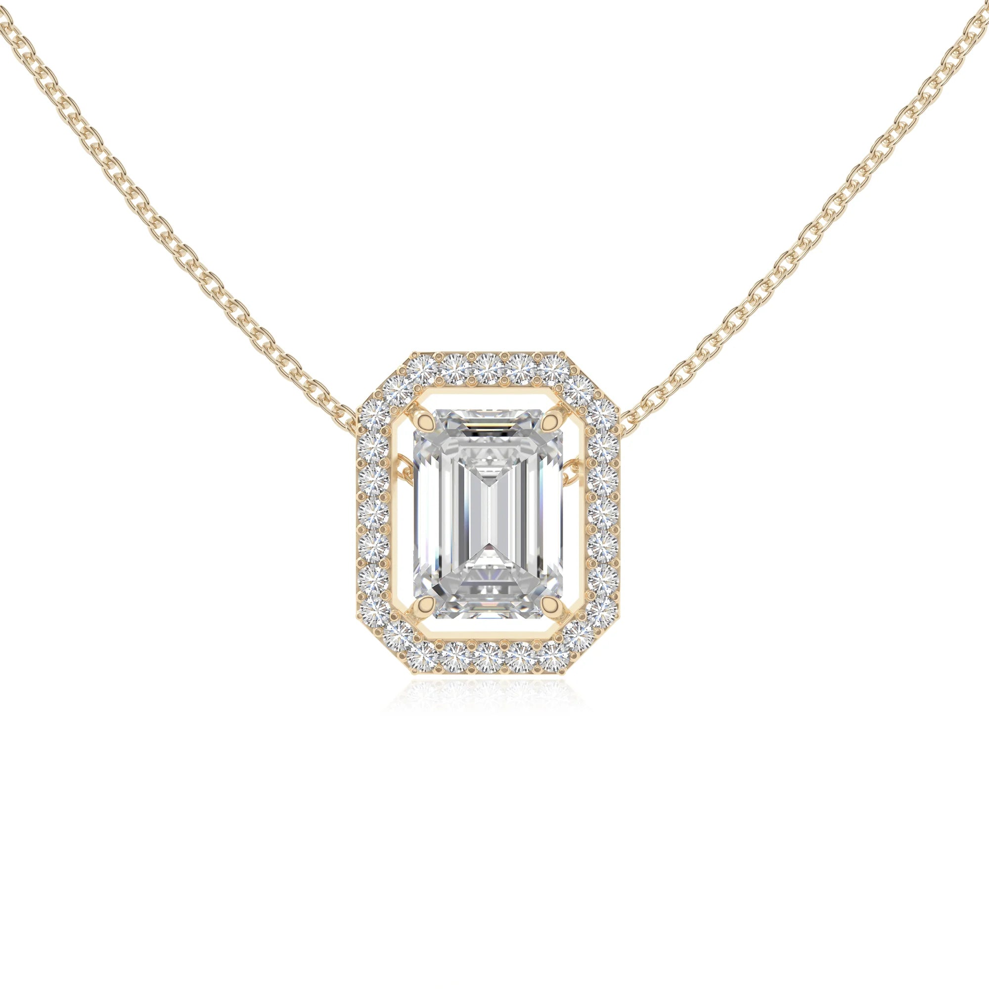 moissanite solitaire halo necklaces in yellow gold vermeil 